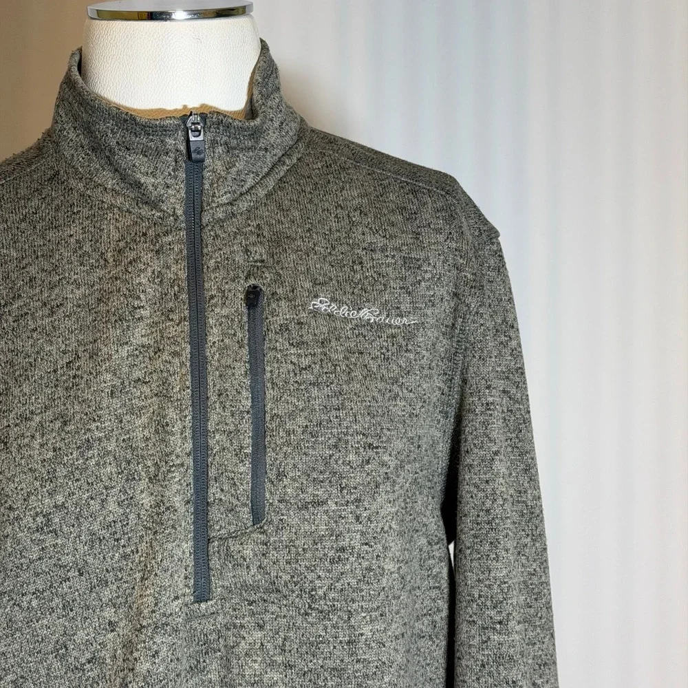 Eddie Bauer Heather Gray Quarter Zip Fleece Pullover Sweater Outdoor Mens Large
